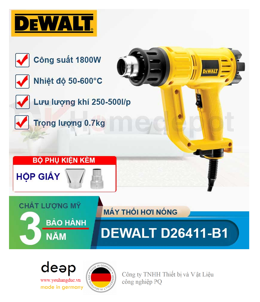 Máy thổi hơi nóng Dewalt D26411-B1 1800W   Piqi4 | Www.Thietbinhapkhau.Com | Công Ty PQ 