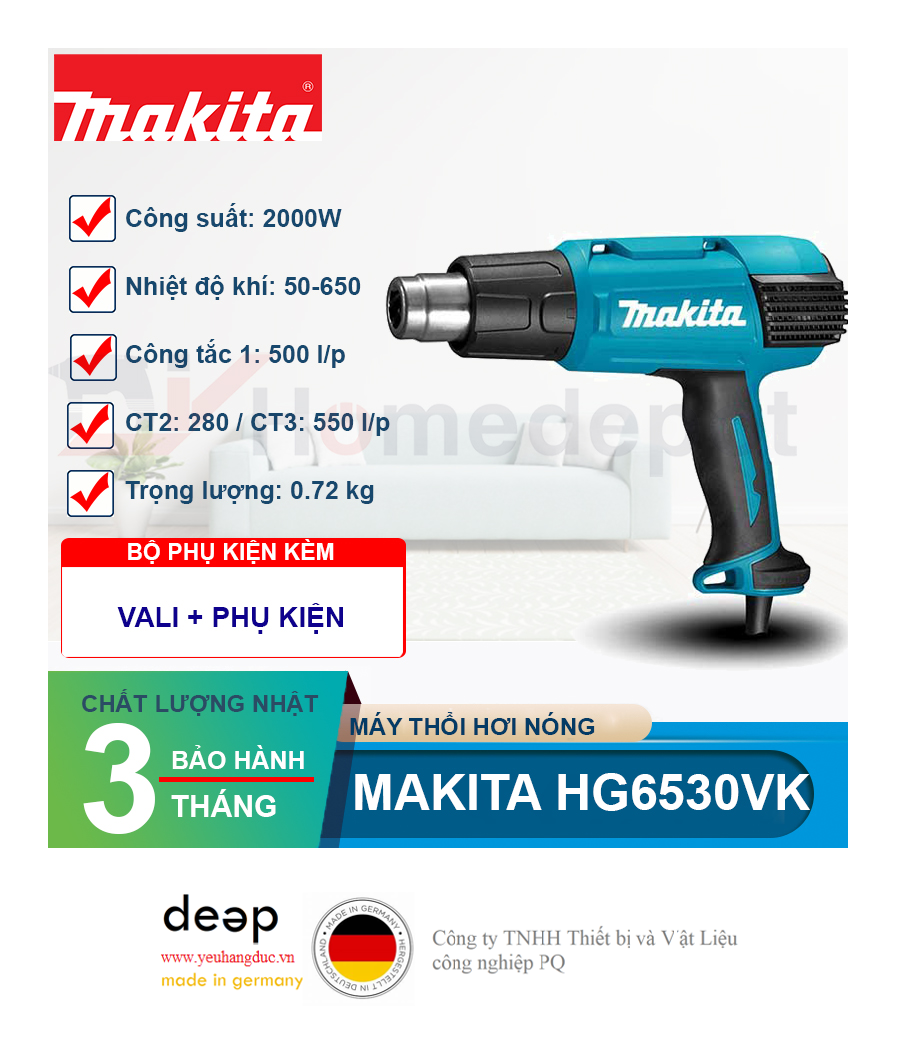 Máy thổi hơi nóng Makita HG 6530VK   Piqi4 | Www.Thietbinhapkhau.Com | Công Ty PQ 