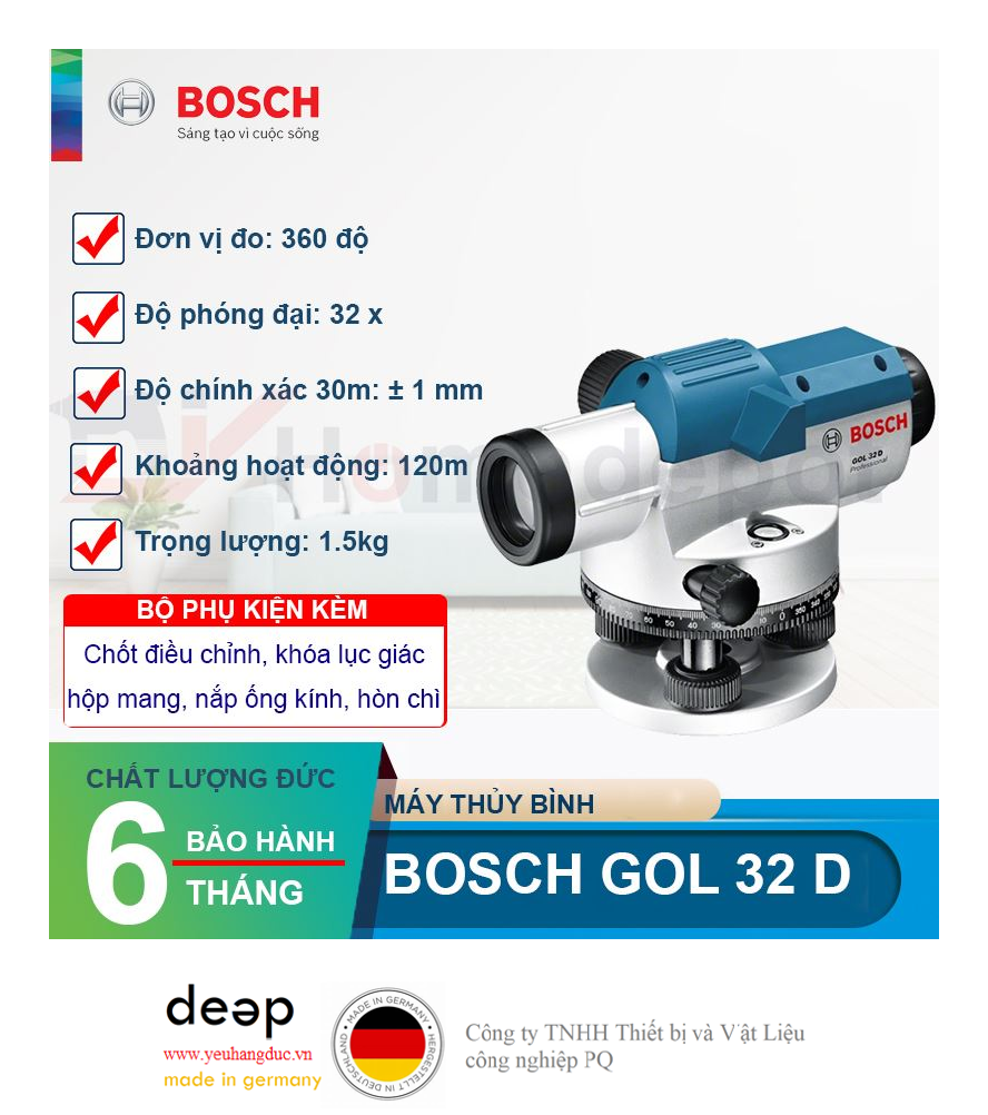 Máy thủy bình Bosch GOL 32D   Piqi4 | Www.Thietbinhapkhau.Com | Công Ty PQ 