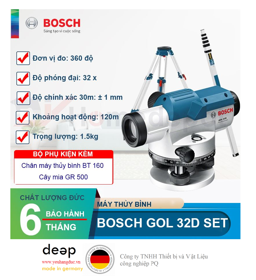 Máy thủy bình Bosch GOL 32D + BT 160 + GR 500   Piqi4 | Www.Thietbinhapkhau.Com | Công Ty PQ 