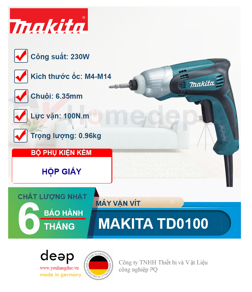 Máy vặn vít 230W Makita TD0100   Piqi4 | Www.Thietbinhapkhau.Com | Công Ty PQ 
