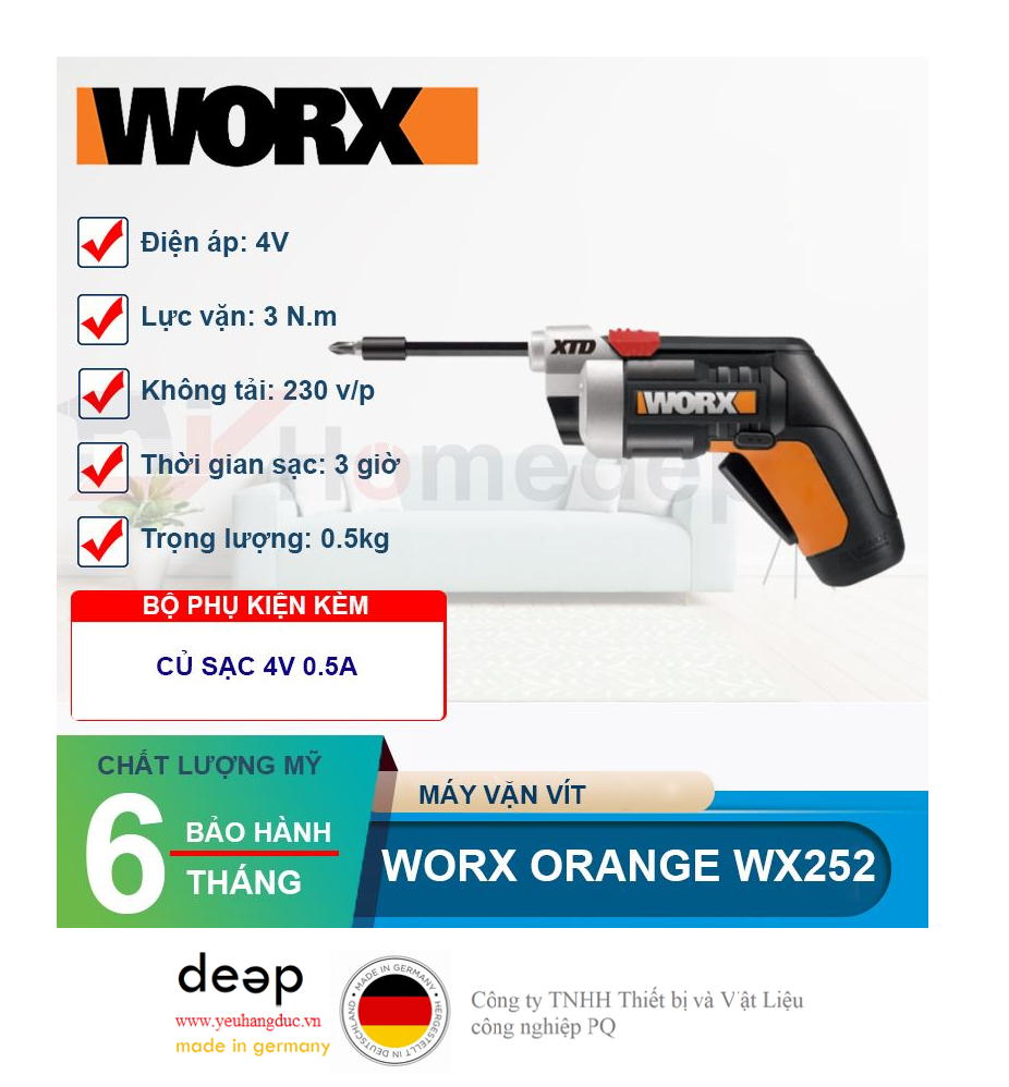 Máy vặn vít dùng pin 4V Worx Orange WX252   Piqi4 | Www.Thietbinhapkhau.Com | Công Ty PQ 