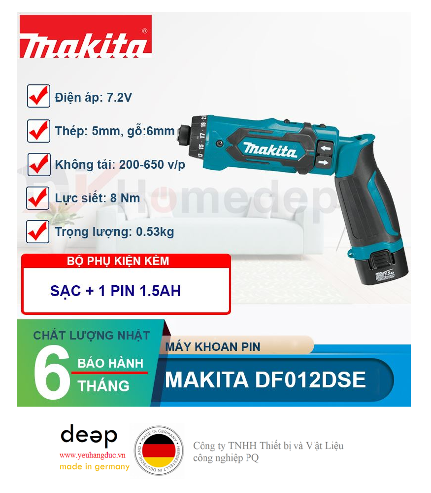 Máy vặn vít dùng pin Makita DF012DSE 7.2V   Piqi4 | Www.Thietbinhapkhau.Com | Công Ty PQ 