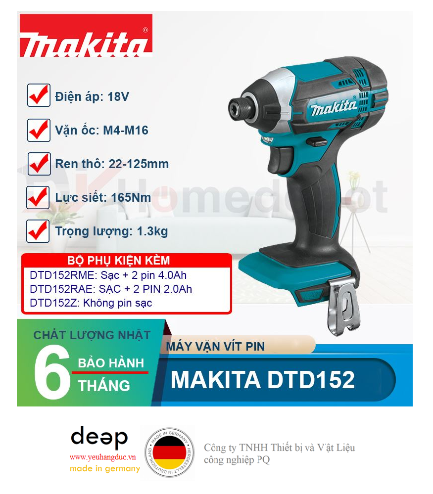 Máy vặn vít dùng pin Makita DTD152RME 18V   Piqi4 | Www.Thietbinhapkhau.Com | Công Ty PQ 
