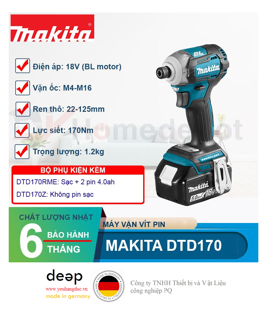 Máy vặn vít dùng pin Makita DTD170RME 18V   Piqi4 | Www.Thietbinhapkhau.Com | Công Ty PQ 
