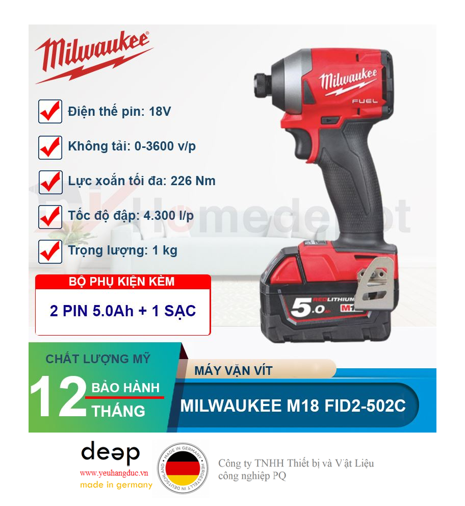 Máy vặn vít Milwaukee M18 FID2-502C SET (2pin x 5.0Ah, 1 sạc)   Piqi4 | Www.Thietbinhapkhau.Com | Công Ty PQ 