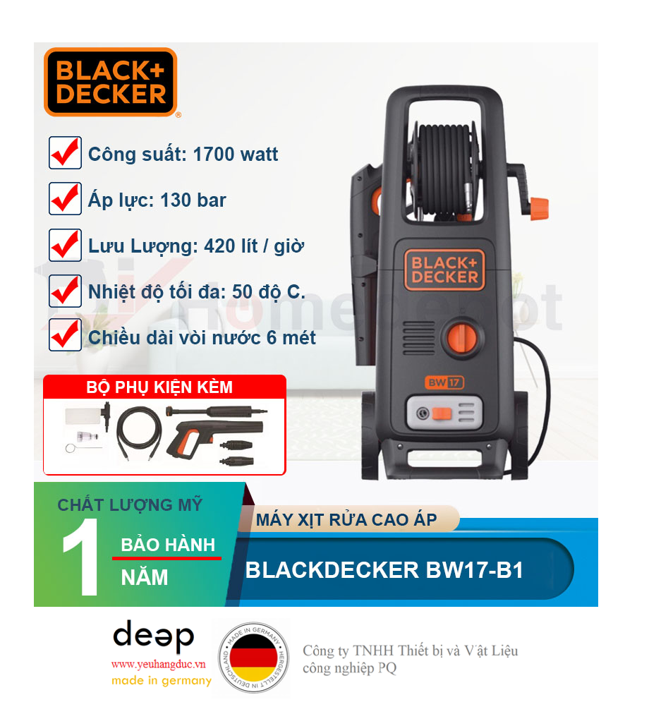 Máy xịt rửa cao áp Black&Decker BW17-B1   Piqi4 | Www.Thietbinhapkhau.Com | Công Ty PQ 
