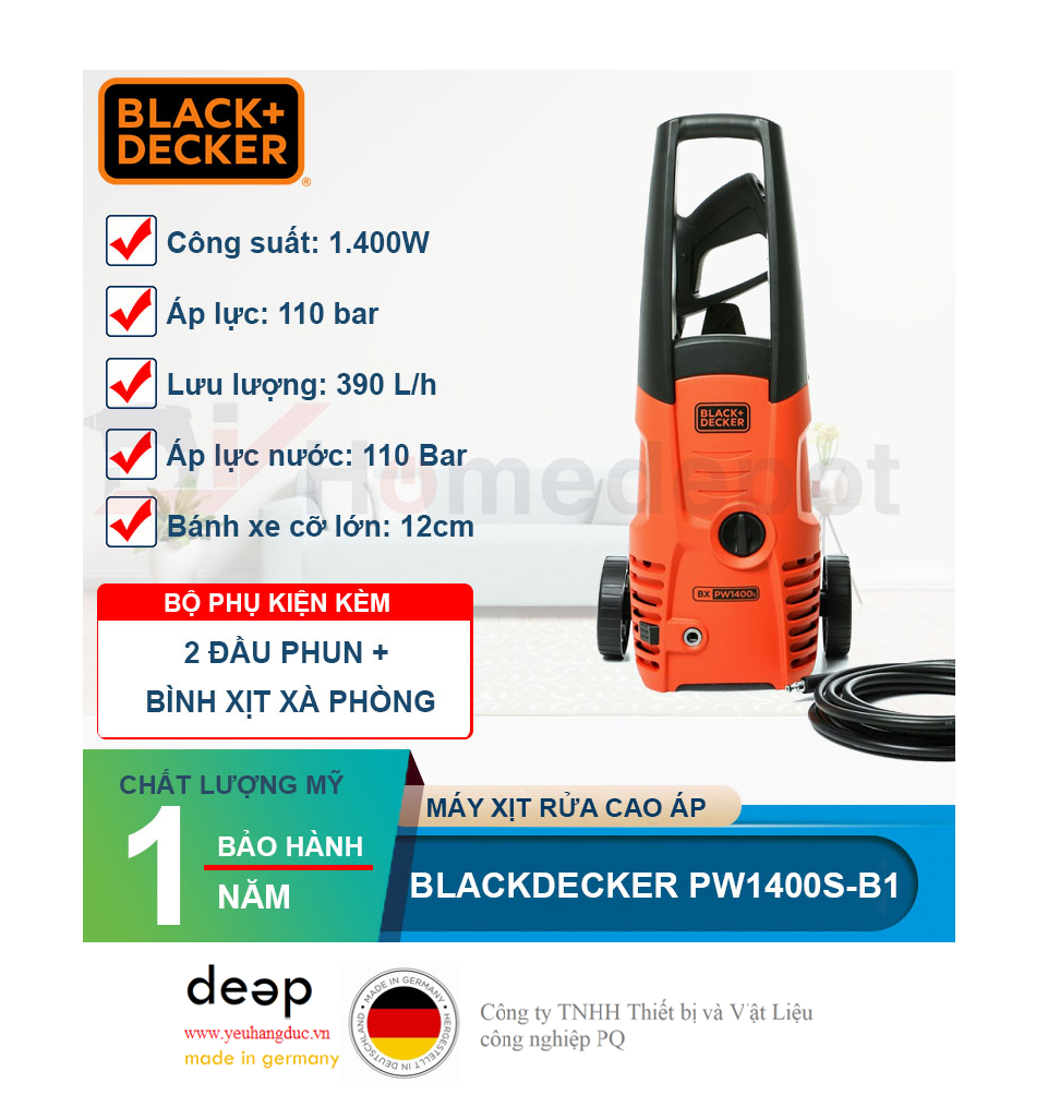 Máy xịt rửa cao áp Black&Decker PW1400S   Piqi4 | Www.Thietbinhapkhau.Com | Công Ty PQ 