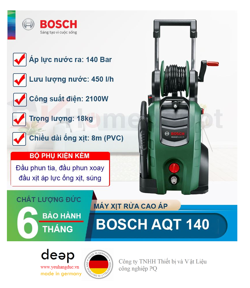 Máy xịt rửa cao áp Bosch AQT 140   Piqi4 | Www.Thietbinhapkhau.Com | Công Ty PQ 
