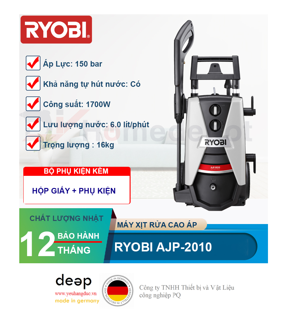 Máy xịt rửa cao áp Ryobi AJP-2010   Piqi4 | Www.Thietbinhapkhau.Com | Công Ty PQ 