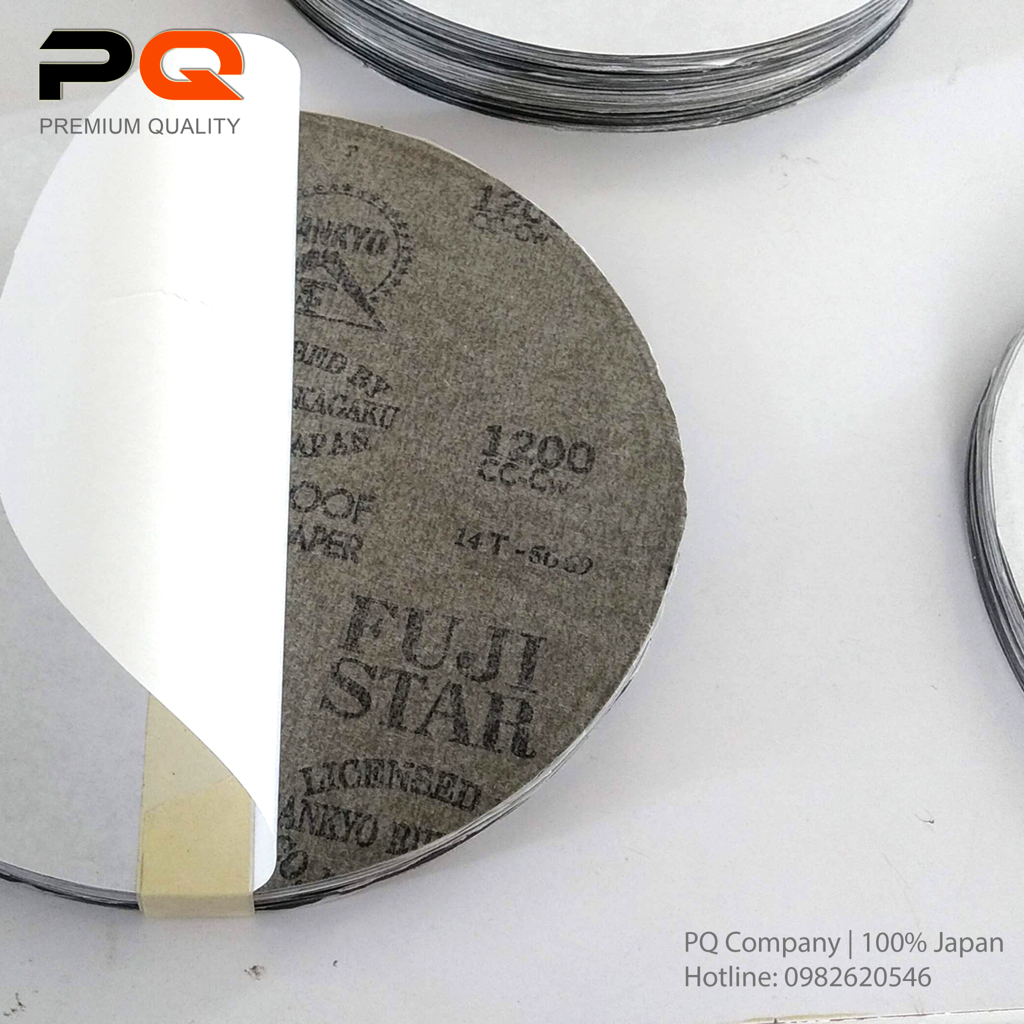 P1200, Nhám dĩa mặt dán decal 8 inch, có keo dính,  Hộp 50 tờ; Qui cách D200mm x Không lỗ; Độ hạt P1200. Made in Japan. Code: 3.10.530.0068 | www.thietbinhapkhau.com | Công ty PQ 
