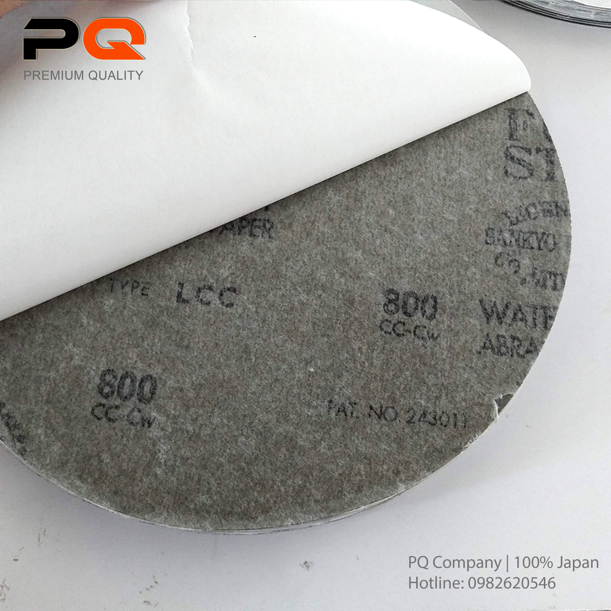 P800, Nhám dĩa mặt dán decal 8 inch, có keo dính,  Hộp 50 tờ; Qui cách D200mm x Không lỗ; Độ hạt P800. Made in Japan. Code: 3.10.530.0067 | www.thietbinhapkhau.com | Công ty PQ 