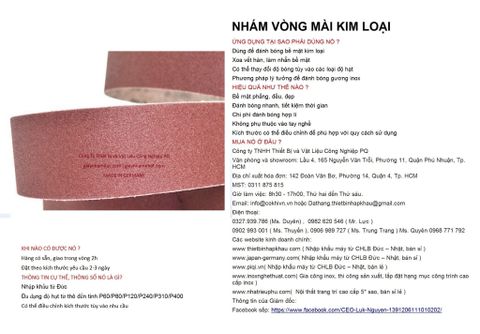  Bộ 10 cái giấy nhám vòng CHLB Đức PQ ® 151XP, mài bóng kim loại hạt  Aluminum Oxide Closed Coat Sanding, quy cách 50mm x 1065 mm ( 50x1065 mm ) độ hạt P120, 10 cái / hộp, mã Code PQ 3.10.511.2421 