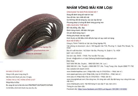  Bộ 10 cái giấy nhám vòng CHLB Đức PQ ® 151XP, mài bóng kim loại hạt  Aluminum Oxide Open Coat Sanding, quy cách 20mm x 520 mm ( 20x520 mm ) độ hạt P40, 10 cái / hộp, mã Code PQ 3.10.511.2759 