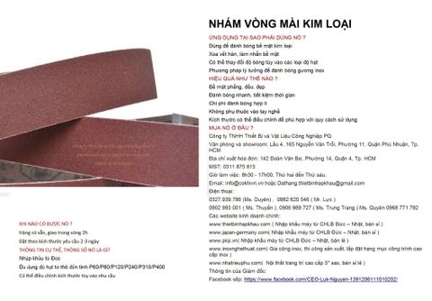  Bộ 10 cái giấy nhám vòng CHLB Đức PQ ® 151XP, mài bóng kim loại hạt  Aluminum Oxide Closed Coat Sanding, quy cách 50mm x 1065 mm ( 50x1065 mm ) độ hạt P60, 10 cái / hộp, mã Code PQ 3.10.511.2418 