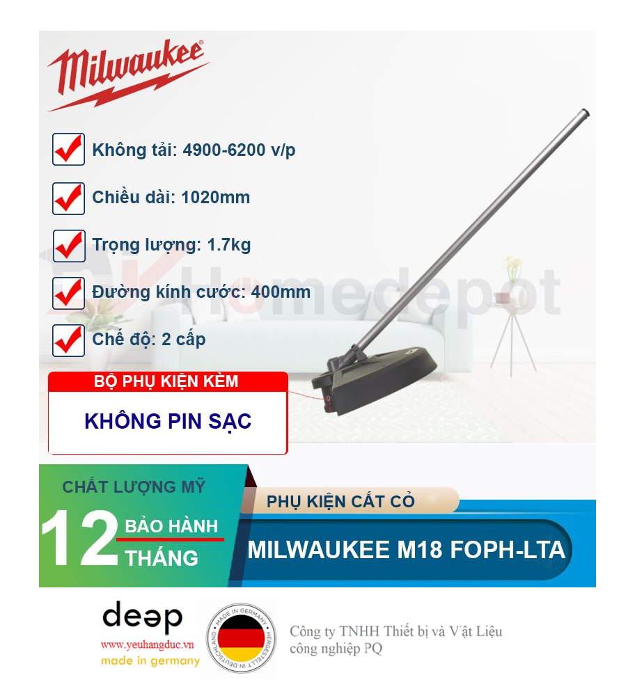 Phụ kiện cắt cỏ Milwaukee M18 FOPH-LTA   Piqi4 | Www.Thietbinhapkhau.Com | Công Ty PQ 