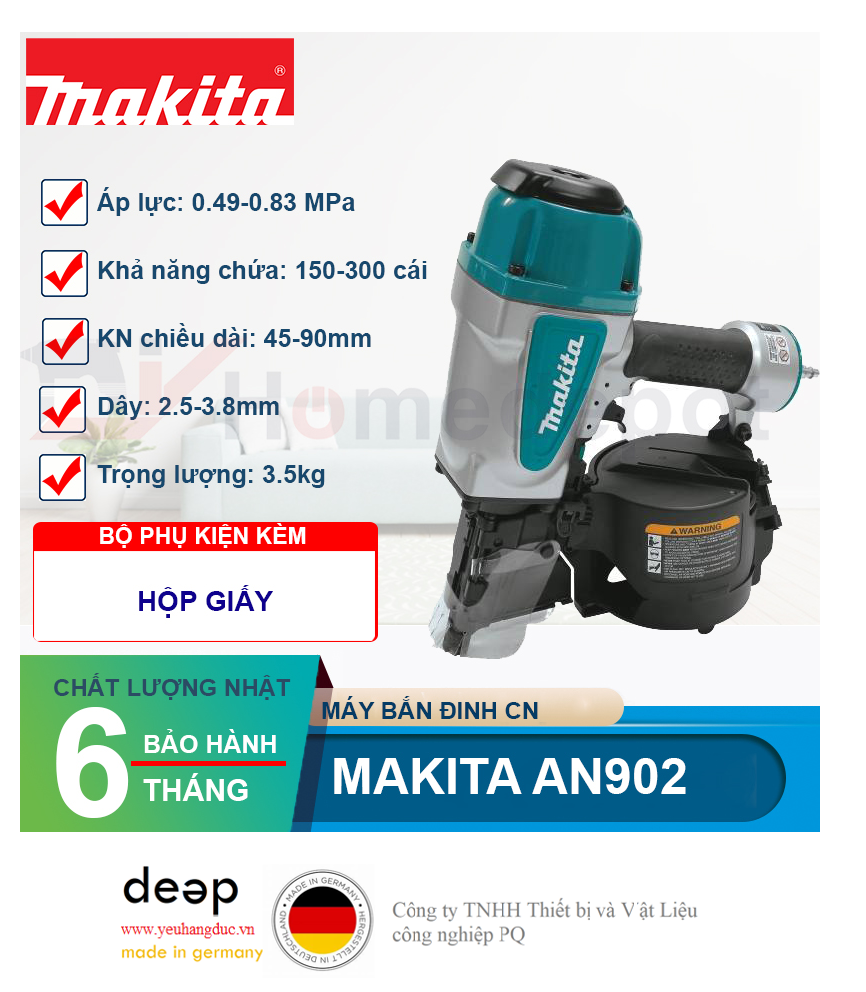 Súng bắn đinh Pallet Makita AN902   Piqi4 | Www.Thietbinhapkhau.Com | Công Ty PQ 