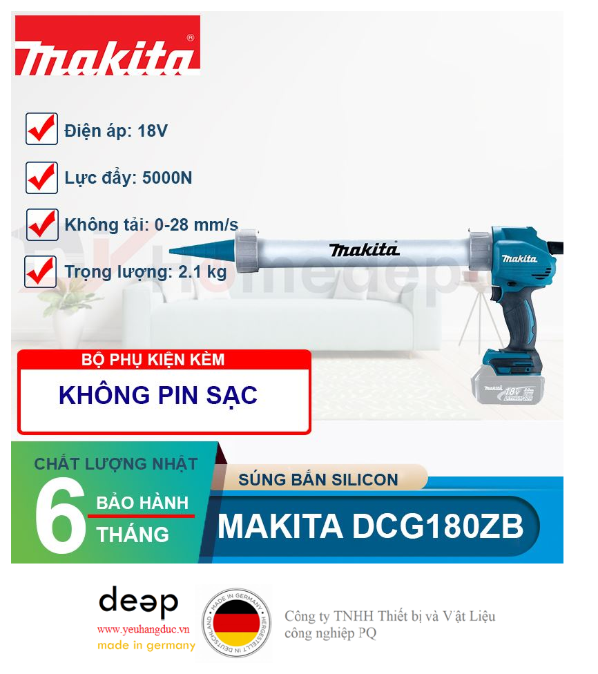 Súng bắn Silicon dùng pin Makita DCG180ZB   Piqi4 | Www.Thietbinhapkhau.Com | Công Ty PQ 