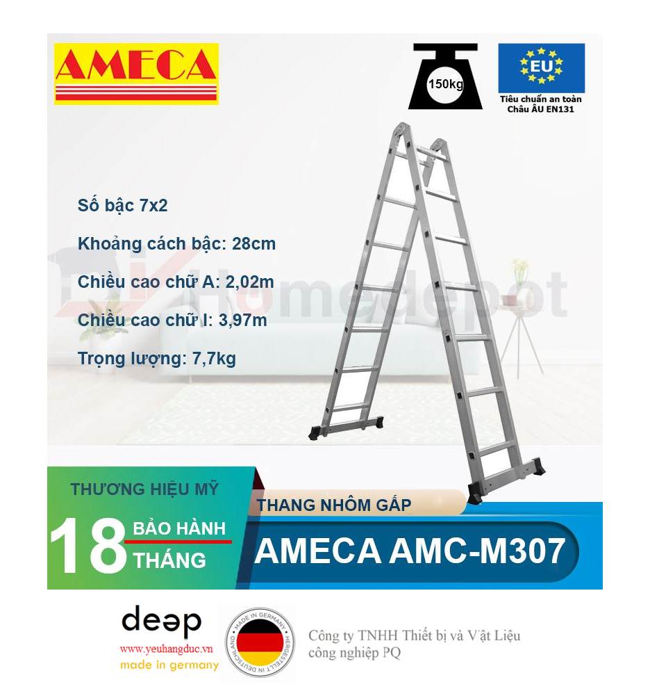 Thang Chữ A Khóa Tự Động Ameca AMC-M307   Piqi4 | Www.Thietbinhapkhau.Com | Công Ty PQ 