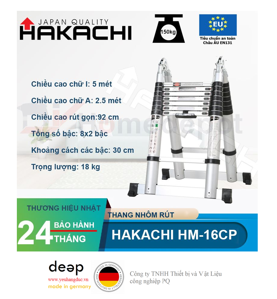Thang nhôm rút đôi Hakachi HM-16CP   Piqi4 | Www.Thietbinhapkhau.Com | Công Ty PQ 