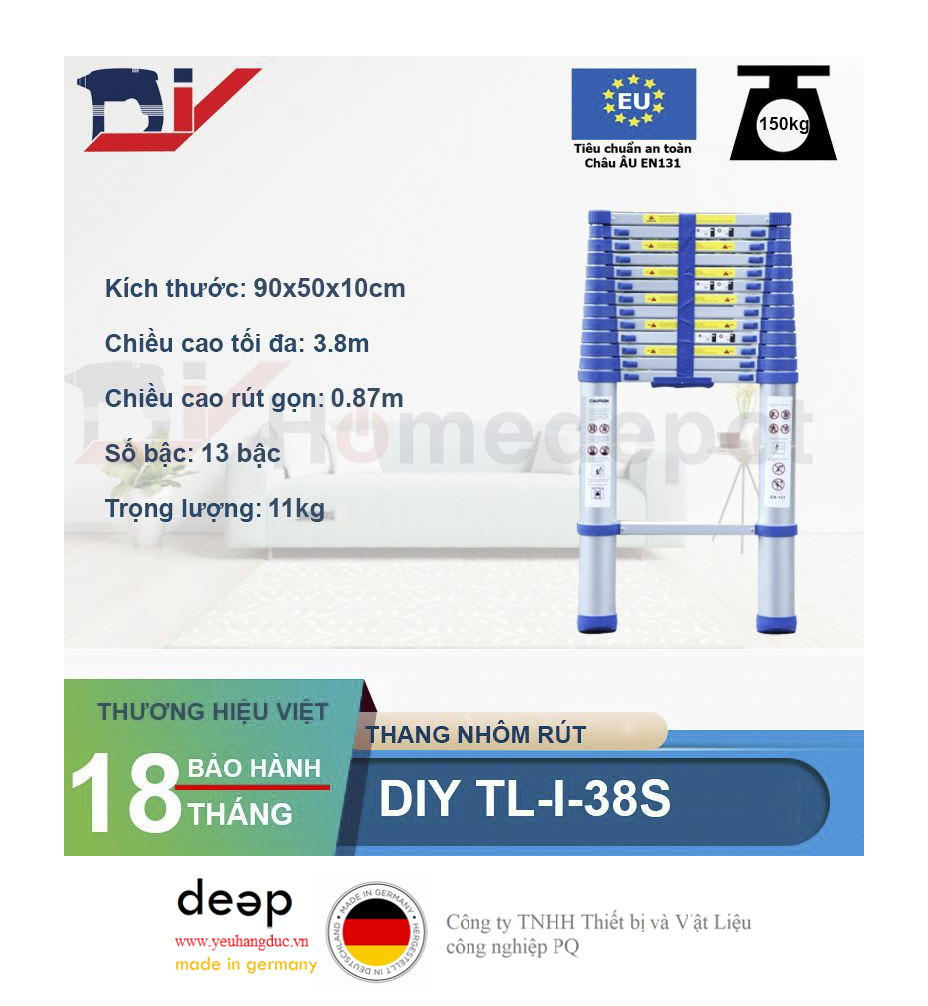 Thang nhôm rút đơn DIY TL-I-38S   Piqi4 | Www.Thietbinhapkhau.Com | Công Ty PQ 