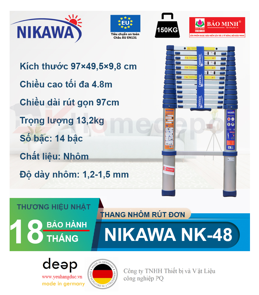 Thang nhôm rút đơn Nikawa NK-48   Piqi4 | Www.Thietbinhapkhau.Com | Công Ty PQ 