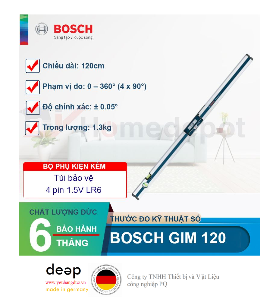 Thước đo nghiêng kỹ thuật số Bosch GIM 120   Piqi4 | Www.Thietbinhapkhau.Com | Công Ty PQ 