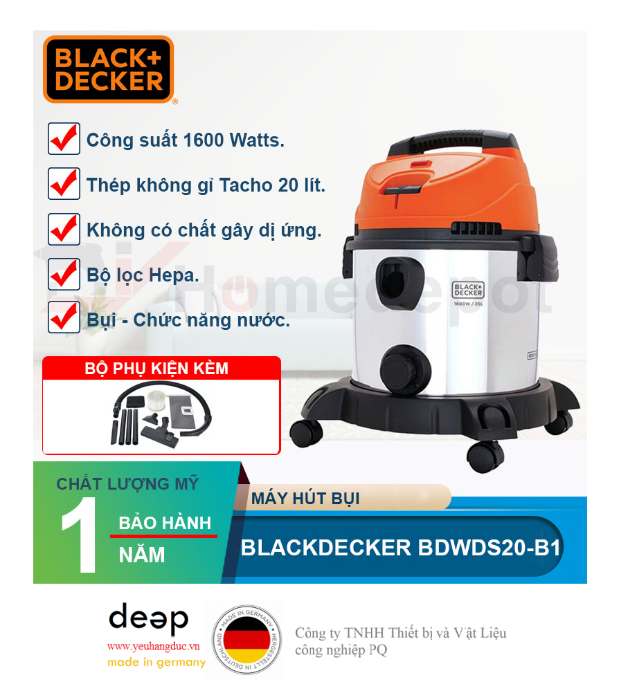 Máy hút bụi khô và ướt Black&Decker BDWDS20-B1   Piqi4 | Www.Thietbinhapkhau.Com | Công Ty PQ 
