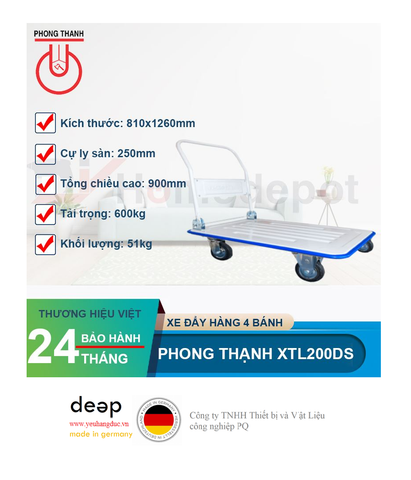  Xe Đẩy 4 Bánh Phong Thạnh XTL200DS   Piqi4 | Www.Thietbinhapkhau.Com | Công Ty PQ 