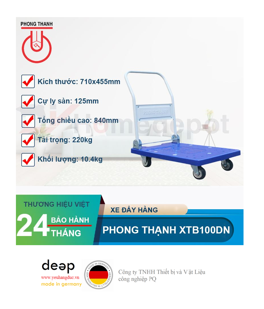 Xe đẩy hàng Phong Thạnh XTB 100DN (Sàn Nhựa)   Piqi4 | Www.Thietbinhapkhau.Com | Công Ty PQ 