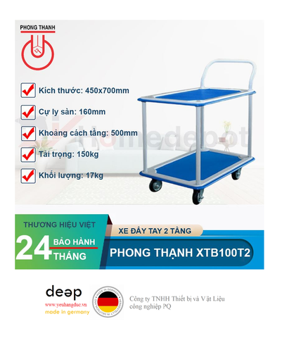  Xe đẩy tay 2 tầng Phong Thạnh XTB 100T2   Piqi4 | Www.Thietbinhapkhau.Com | Công Ty PQ 