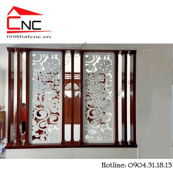 Thi công vách cnc kết hợp lam gỗ phòng khách - 848