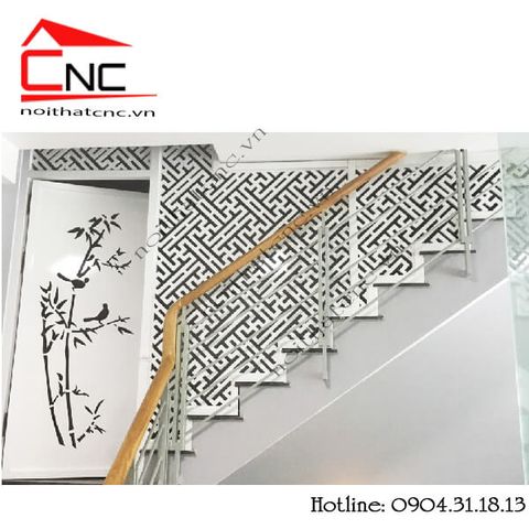  Thi công vách ngăn cnc cầu thang có cửa - 443 