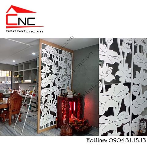  Thi công vách ngăn cnc phòng thờ hoa sen - 251 