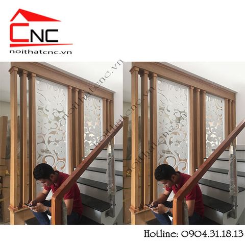  Thi công vách cnc kết hợp lam gỗ cầu thang - 531 