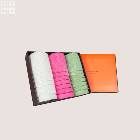 KHĂN QUÀ TẶNG COTTON SH LINE BORDER - Set 3 Khăn Mặt 40x78cm