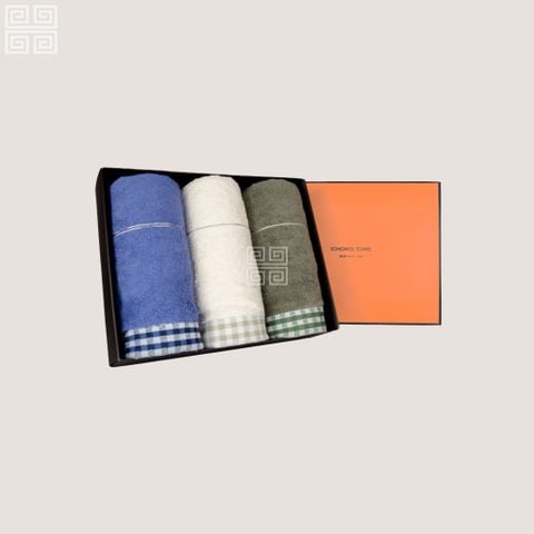 KHĂN QUÀ TẶNG COTTON TG LINE CHECK - Set 3 Khăn Mặt 40x80cm