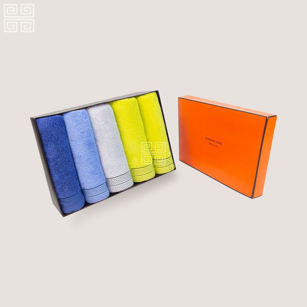 KHĂN QUÀ TẶNG COTTON 5P LINE NTW 8 - HỘP 5 KHĂN MẶT