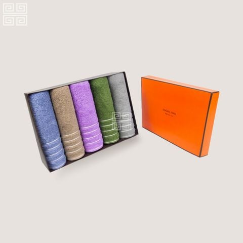 KHĂN QUÀ TẶNG COTTON 5P SILVER LINE - HỘP 5 KHĂN MẶT