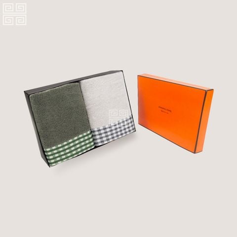 KHĂN QUÀ TẶNG COTTON LINE CHECK - Set 2 Khăn Tắm 60x120cm