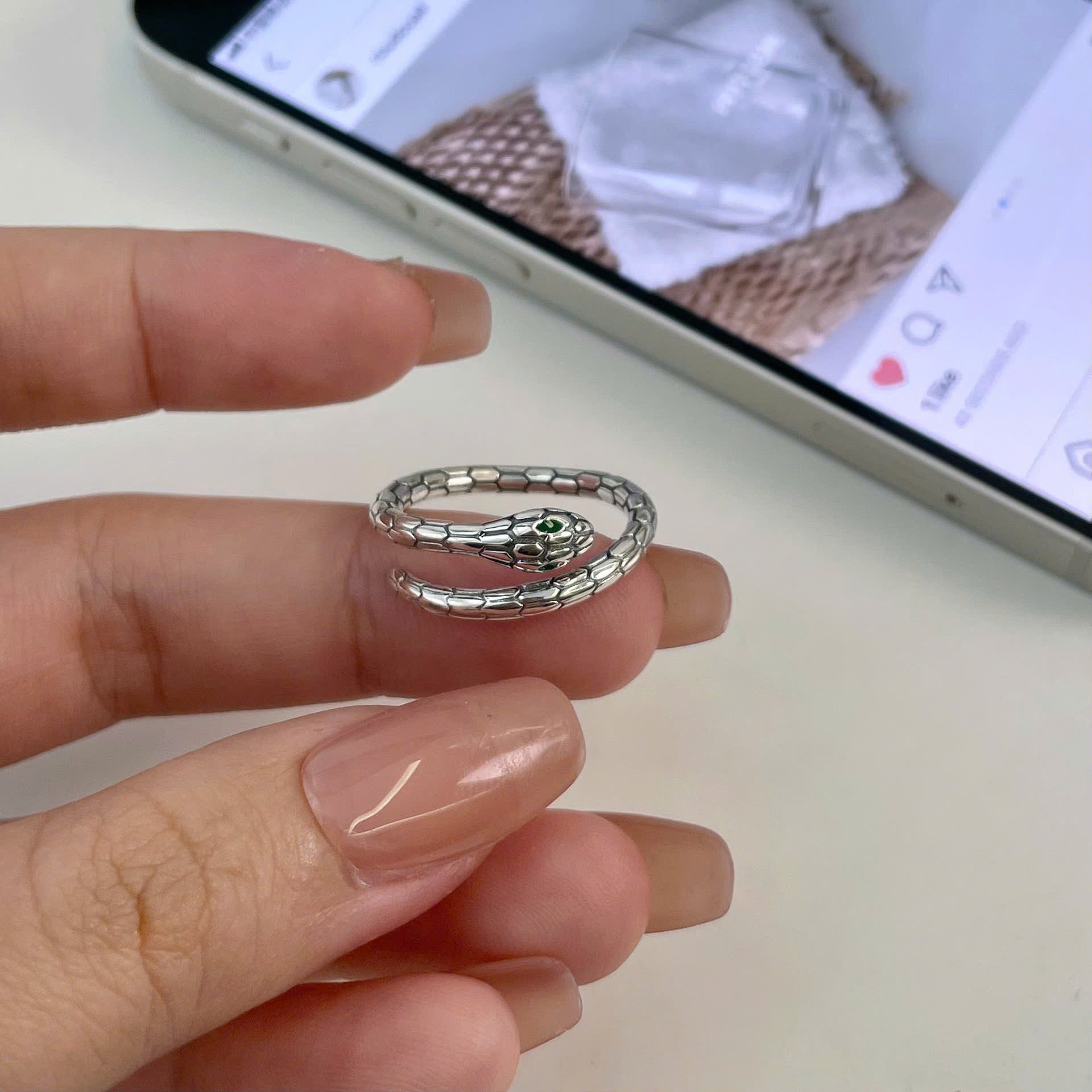 Nhẫn Bạc Thái Rắn Ngọc Lục Bảo - NB783 