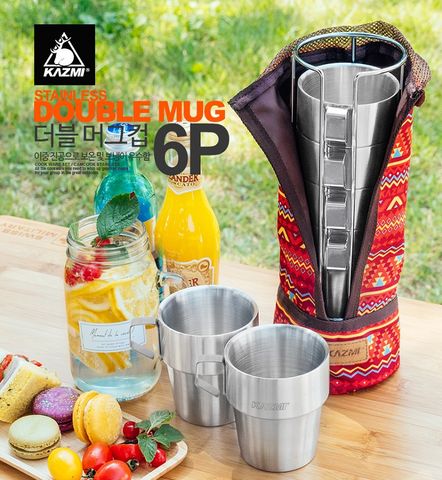 Set 6 Cốc Du Lịch Kèm Túi Kazmi Stainless K4T3K004