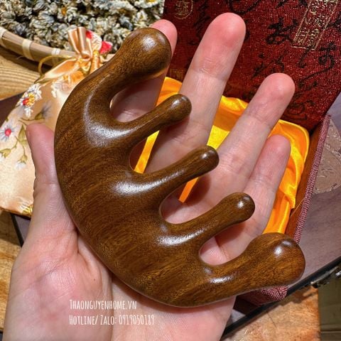  Lược gỗ đàn hương kèm túi lụa hộp 