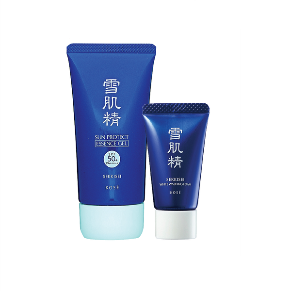 Set kem chống nắng Kose Sekkisei Sun Protect Gel kèm Sữa rửa mặt