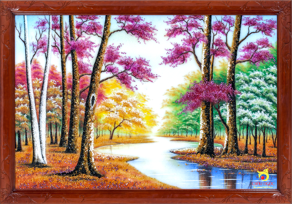 Tranh đá quý Rừng Lá Đỏ - 01 ( KT: 40 x 60 )