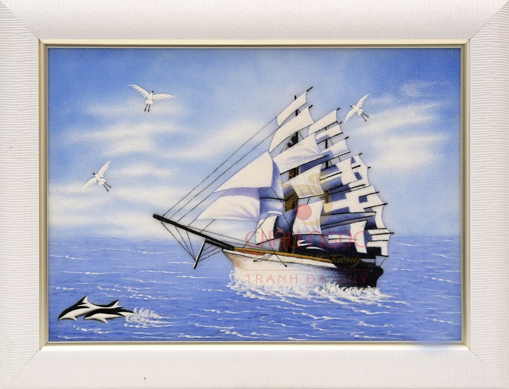Tranh đá quý Thuận buồm xuôi gió - xanh dương ( KT: 60 x 90 )