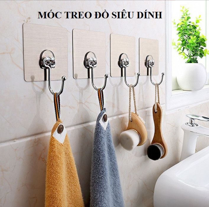 Móc inox dán tường tráng bạc siêu dính chịu lực loại tốt 7 x 7cm