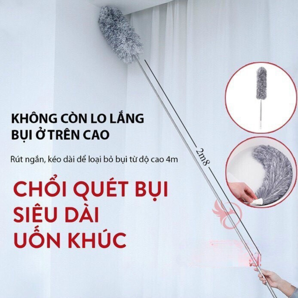 Chổi quét trần nhà lau bụi gấp gọn xoay 360 độ cán dài inox