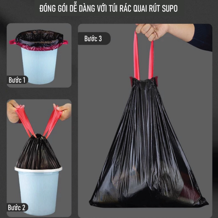 Cuộn 15 túi đựng rác có quai xách dây rút 45 x 50cm – TIẾN THÀNH BEAUTY