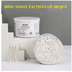 Hộp 500 tăm bông thân gỗ 2 đầu dùng cắt tóc, spa, gia đình